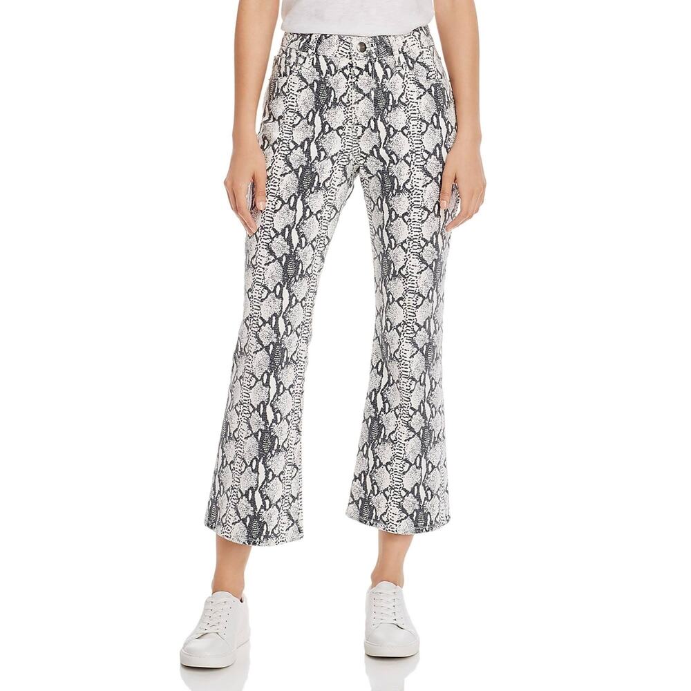 FRAME Denim Womens White & Black Python Print Mid-Rise Cropped Jeans Size 24